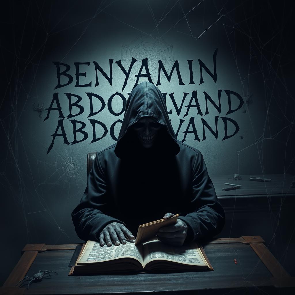 A mysterious figure wearing a black coat and a black hat, shrouded in an aura of supernatural powers with a concealed face
