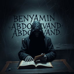 A mysterious figure wearing a black coat and a black hat, shrouded in an aura of supernatural powers with a concealed face