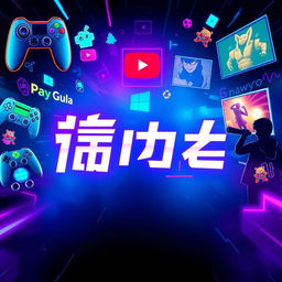 A vibrant and eye-catching gaming-themed background for a YouTube channel, featuring dynamic gaming visuals such as colorful controllers, flashy game graphics, and character silhouettes
