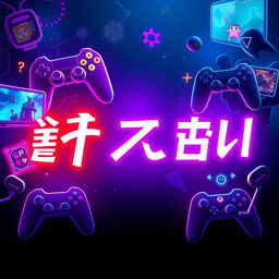 A vibrant and eye-catching gaming-themed background for a YouTube channel, featuring dynamic gaming visuals such as colorful controllers, flashy game graphics, and character silhouettes