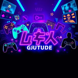A vibrant and eye-catching gaming-themed background for a YouTube channel, featuring dynamic gaming visuals such as colorful controllers, flashy game graphics, and character silhouettes