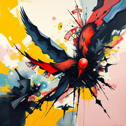 An abstract painting exploring the duality of freedom and the darker side of human nature, represented without using images of people
