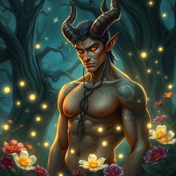 A captivating scene illustrating an enchanting romance featuring a demon in a mystical setting