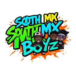 A dynamic and vibrant logo for a teen boys' clothing line named 'South MX Boyz'