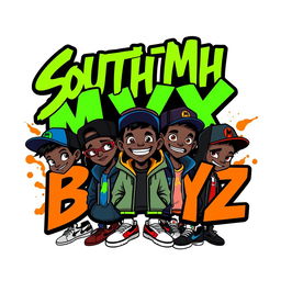 A dynamic and vibrant logo for a teen boys' clothing line named 'South MX Boyz'