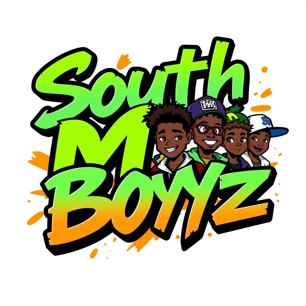 A dynamic and vibrant logo for a teen boys' clothing line named 'South MX Boyz'