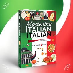 An eye-catching book cover design for a language learning guide focused on Italian