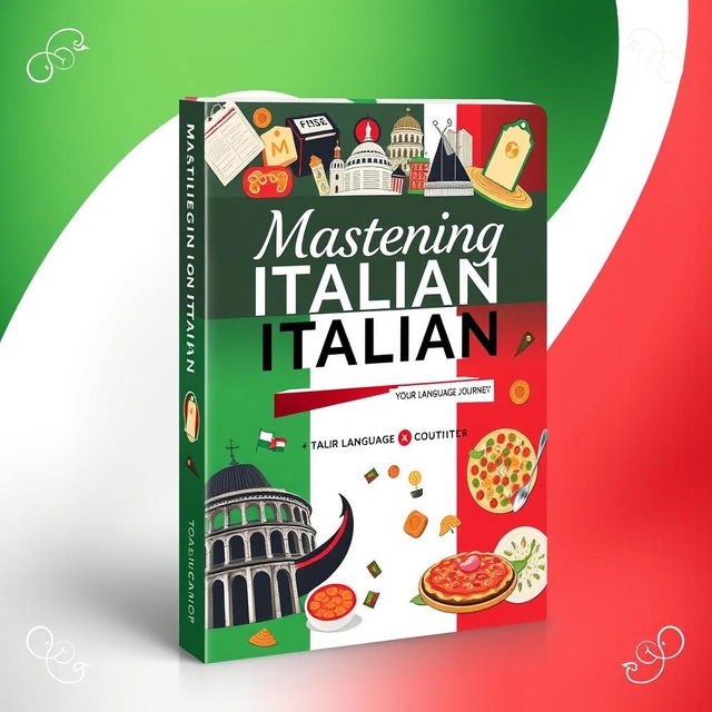 An eye-catching book cover design for a language learning guide focused on Italian