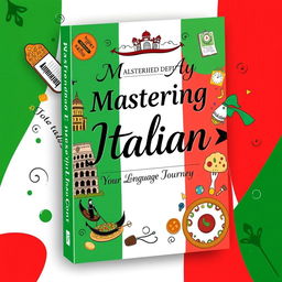 An eye-catching book cover design for a language learning guide focused on Italian