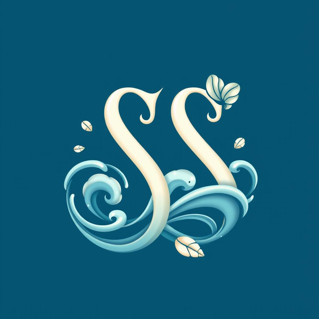 A logo design featuring the letters 'SS' in a stylized manner inspired by the ocean, with elements reminiscent of sirens, seashells, and the sea