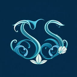 A logo design featuring the letters 'SS' in a stylized manner inspired by the ocean, with elements reminiscent of sirens, seashells, and the sea
