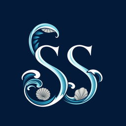 A logo design featuring the letters 'SS' creatively intertwined and inspired by elements of the sea, such as sirens, ocean waves, and seashells