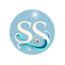 A logo design featuring the letters 'SS' creatively intertwined and inspired by elements of the sea, such as sirens, ocean waves, and seashells