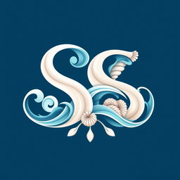 A logo design featuring the letters 'SS' creatively intertwined and inspired by elements of the sea, such as sirens, ocean waves, and seashells