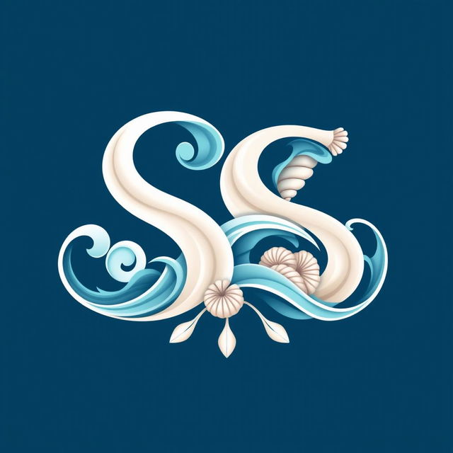 A logo design featuring the letters 'SS' creatively intertwined and inspired by elements of the sea, such as sirens, ocean waves, and seashells