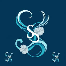 A logo design featuring the letters 'SS' creatively intertwined and inspired by elements of the sea, such as sirens, ocean waves, and seashells