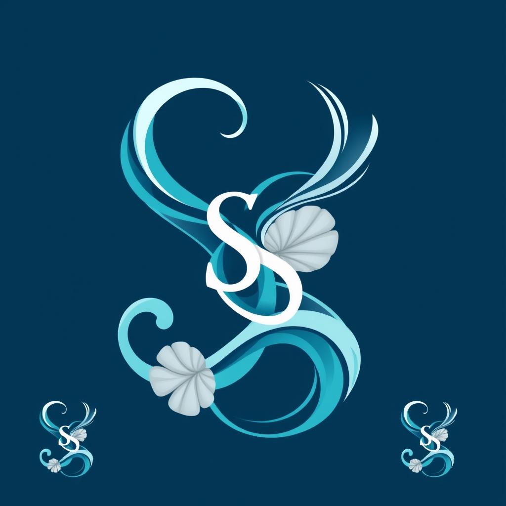 A logo design featuring the letters 'SS' creatively intertwined and inspired by elements of the sea, such as sirens, ocean waves, and seashells