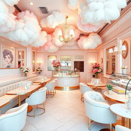 A luxurious ice cream café interior designed in a fluffy hair theme, featuring elegant furniture and decor
