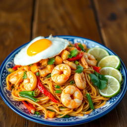 A delicious plate of Mie Goreng, featuring stir-fried noodles with vibrant colors