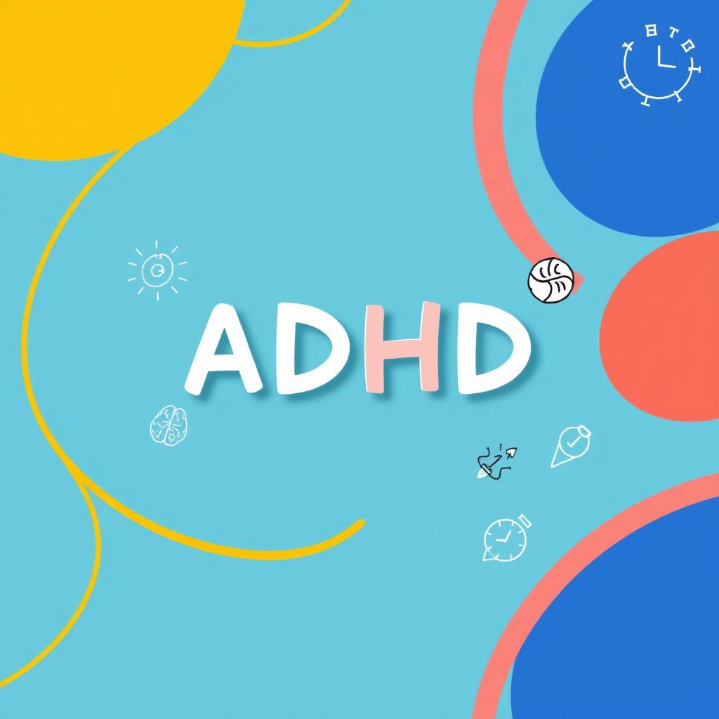 A flat A4 ebook cover design that focuses on the theme of ADHD (Attention Deficit Hyperactivity Disorder)