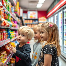 A modern convenience store filled with vibrant colors and interesting items for sale