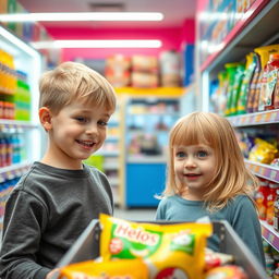 A modern convenience store filled with vibrant colors and interesting items for sale