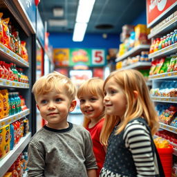 A modern convenience store filled with vibrant colors and interesting items for sale