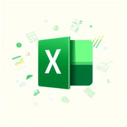 A digital illustration showcasing the Microsoft Excel logo in a vibrant and modern design, integrated with elements like spreadsheets, charts, and data visualizations flowing around it