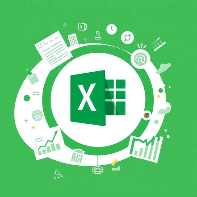 A digital illustration showcasing the Microsoft Excel logo in a vibrant and modern design, integrated with elements like spreadsheets, charts, and data visualizations flowing around it