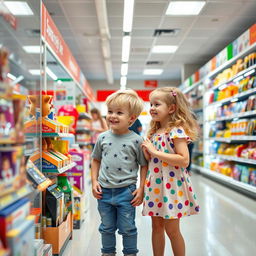 A modern convenience store interior, showcasing a cheerful atmosphere