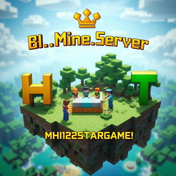 A vibrant Minecraft scene featuring a floating island, zoomed in, showcasing lush greenery and pixelated textures