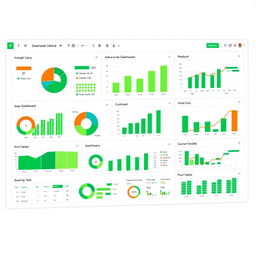 A high-resolution digital rendering of a Microsoft Excel dashboard, featuring a variety of visually appealing elements such as colorful charts, graphs, and data tables
