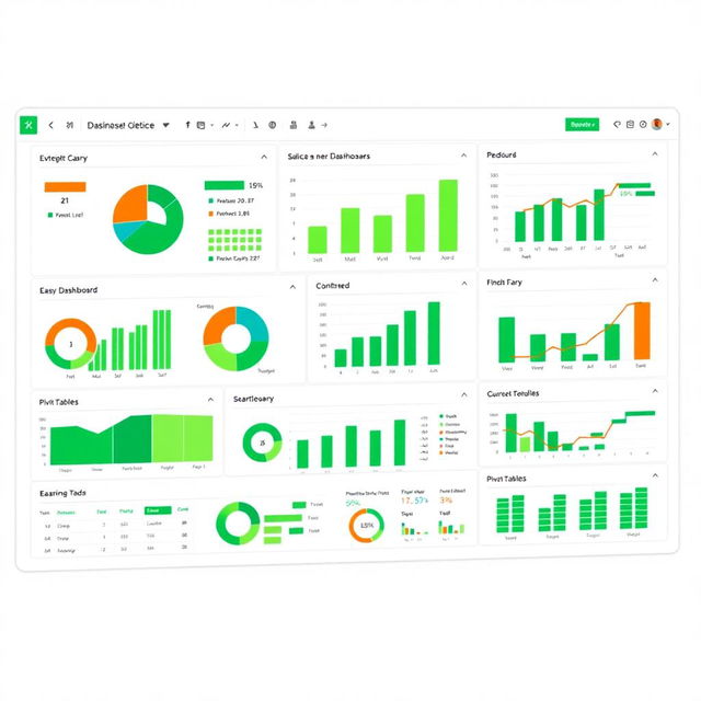 A high-resolution digital rendering of a Microsoft Excel dashboard, featuring a variety of visually appealing elements such as colorful charts, graphs, and data tables