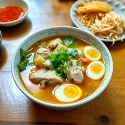 A traditional Soto soup, a rich and flavorful Indonesian dish