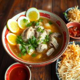 A traditional Soto soup, a rich and flavorful Indonesian dish