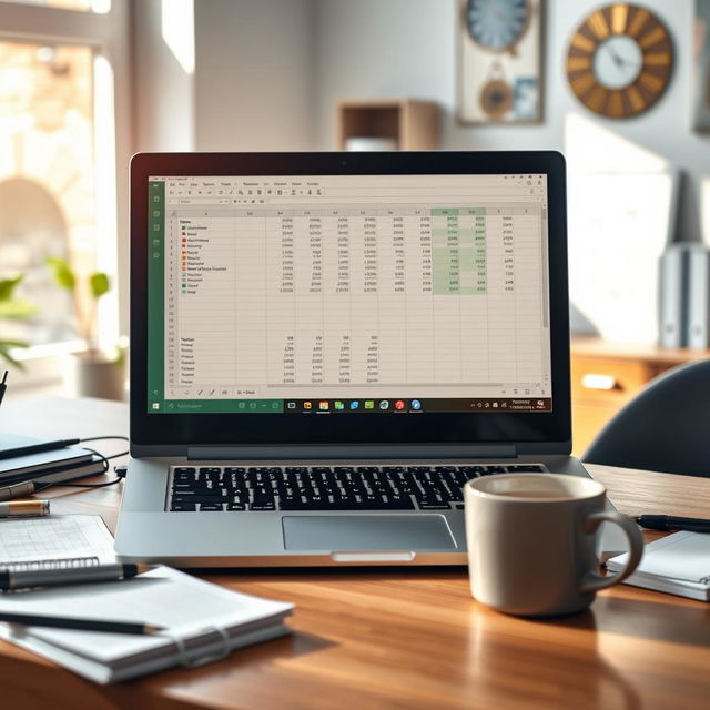 A realistic and engaging image of a Microsoft Excel workbook opened on a sleek laptop