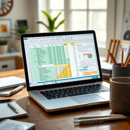 A realistic and engaging image of a Microsoft Excel workbook opened on a sleek laptop