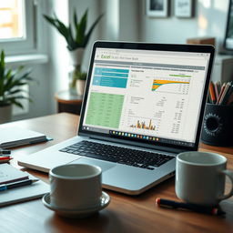 A realistic and engaging image of a Microsoft Excel workbook opened on a sleek laptop