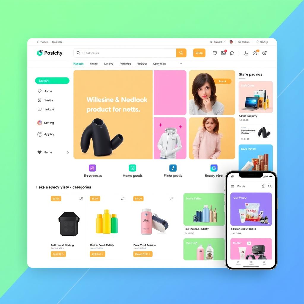A modern and sleek web UI design for an online marketplace that sells a variety of product categories