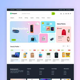 A modern and sleek web UI design for an online marketplace that sells a variety of product categories
