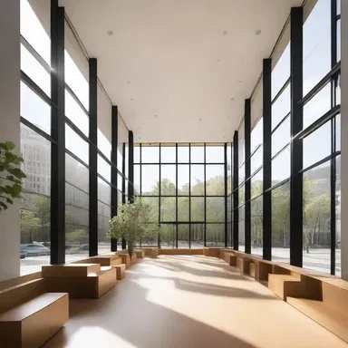 The building was designed with large windows to maximize natural light; accordingly, the interior feels bright and open.