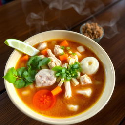 A beautiful bowl of traditional Soto soup, presented in an appetizing way