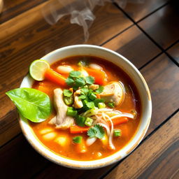 A beautiful bowl of traditional Soto soup, presented in an appetizing way