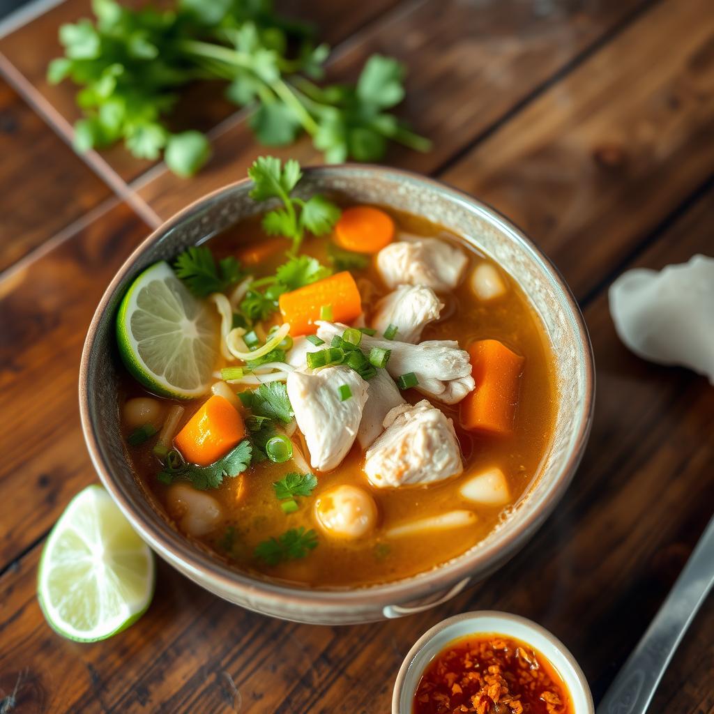 A beautiful bowl of traditional Soto soup, presented in an appetizing way