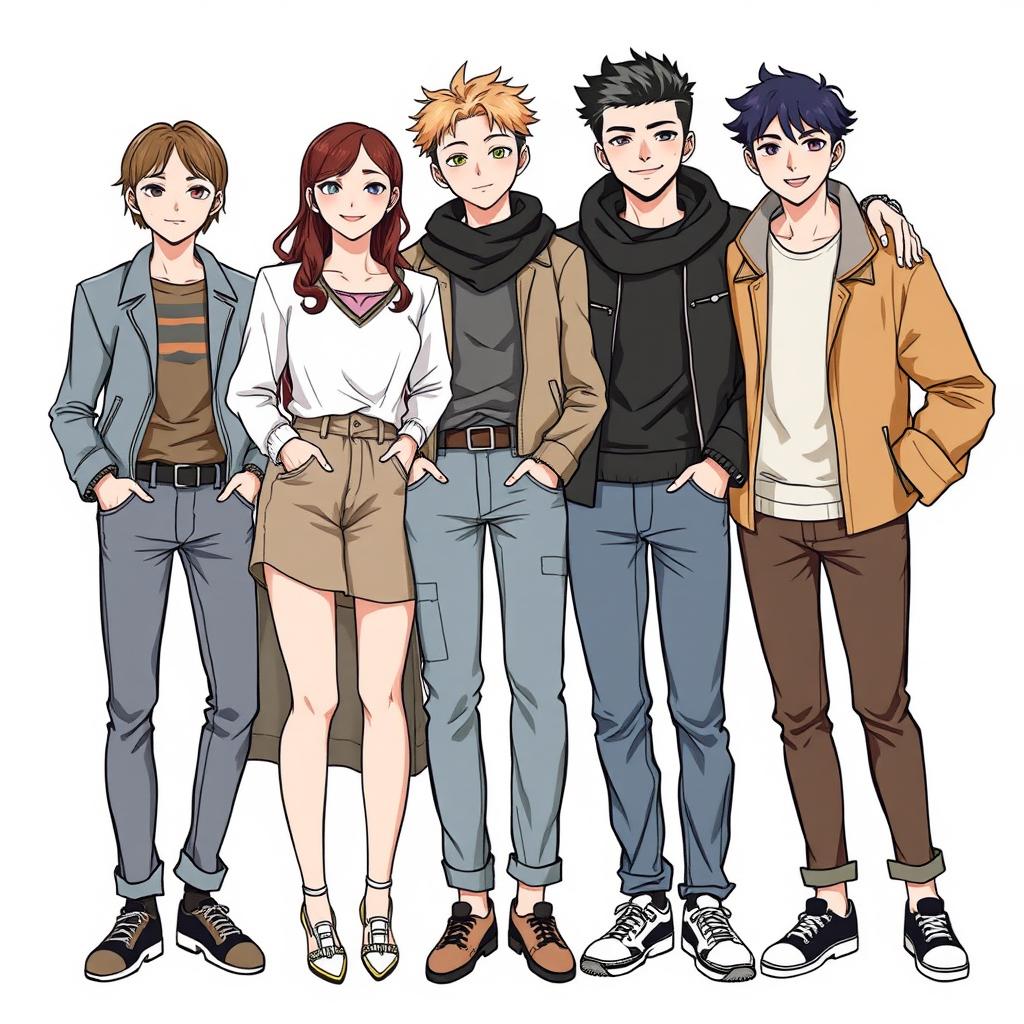 A detailed illustration of the individuals from the provided image, maintaining their exact features, clothing, and expressions, set against a clean white background