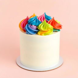 A simple, cylindrical cake that is completely plain, featuring a smooth, glossy finish as if it has been frosted with a spatula