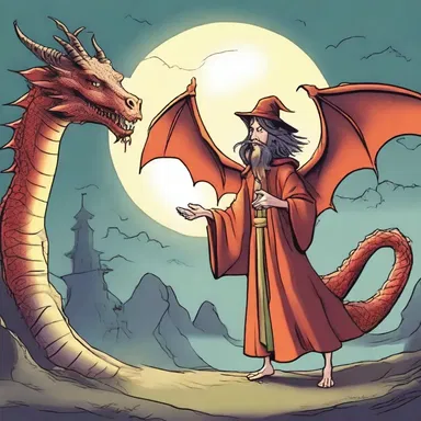 The sorcerer cast a spell, and accordingly, the dragon disappeared.