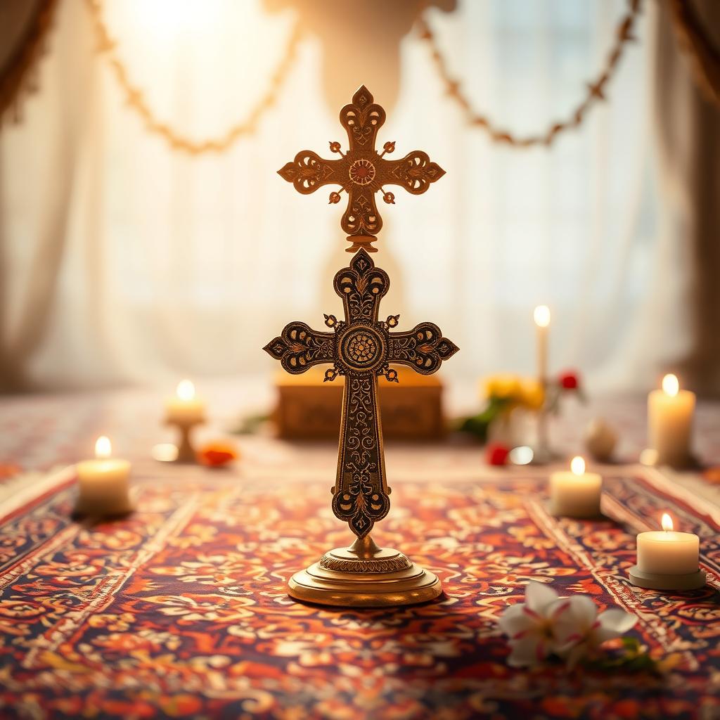A serene religious object displayed in a beautifully adorned space