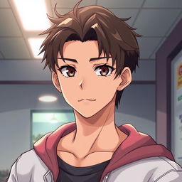 A stylish anime art representation of a high school classmate, a handsome and slightly aloof young man