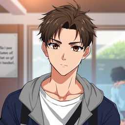 A stylish anime art representation of a high school classmate, a handsome and slightly aloof young man
